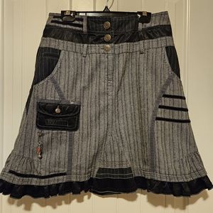 Gray & black short skirt with heart charm, pinstripes, velvet accents UK10/US6